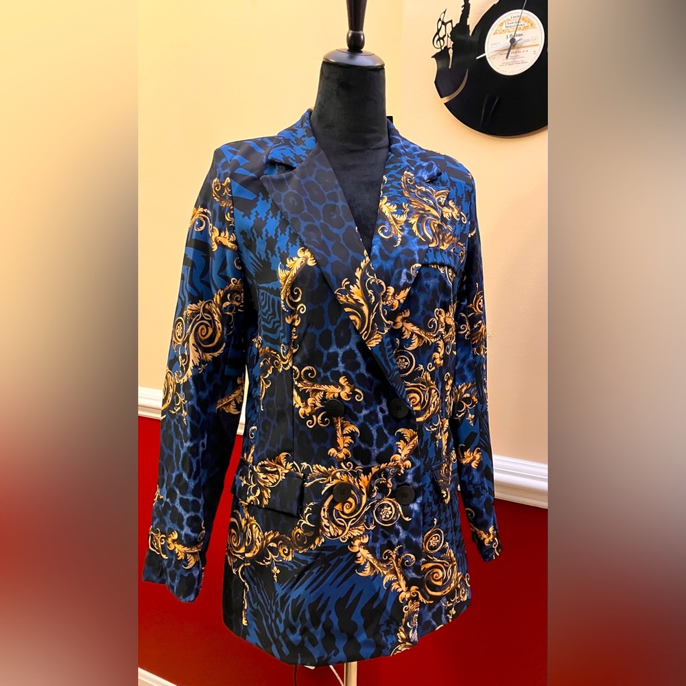 BOOHOO Mixed Print Double Breasted Blazer